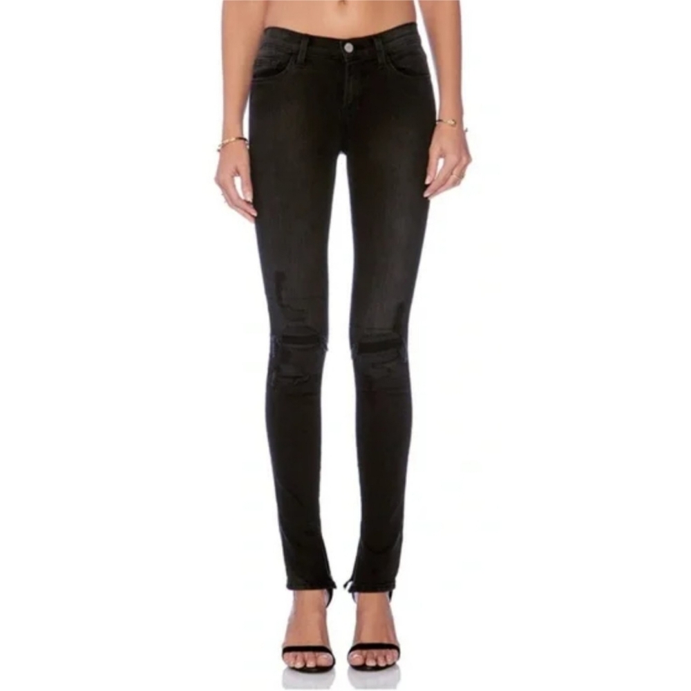 J Brand Mid Rise Rail Skinny In Break Up Jeans Size 26